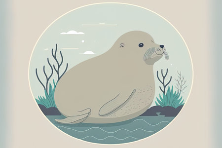 Cartoon seal image in flat form, isolated on a white backdropの素材