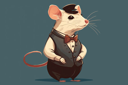 Fancy male adult rat, domestic, black, with dumbo ears and a bowの素材