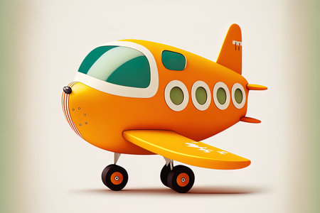 cartoon front view of an orange and yellow airplane on a white backdrop,の素材