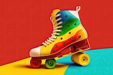 Skates, in red, on a yellow backgroundの素材