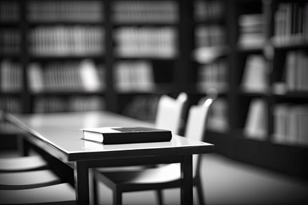 blurred, out of focus background of a library table and deskの素材