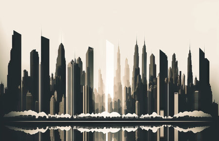 cityscape created on a lengthy strip that can accommodate large format printingの素材