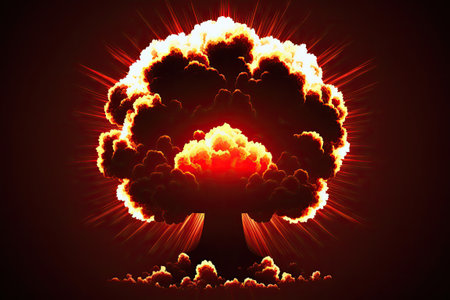 Flaming fire of a crimson color. Nighttime guiding light beam. Nuclear weaponの素材