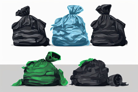 Garbage bags, black plastic, and white backgroundの素材