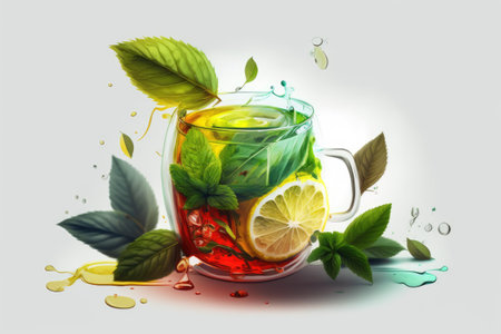 Green tea with lemon and mint, served over ice. Blanket Room for Duplicatesの素材