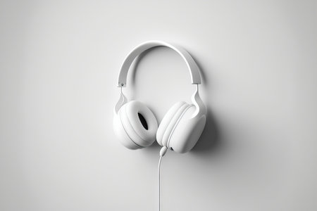 White backdrop with floating white headphones. minimal idea for a concept one colorの素材