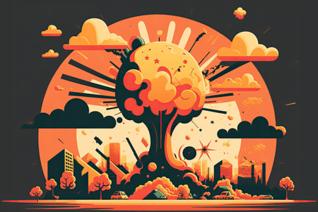 Nuclear disaster, city, and atomic bomb illustrationの素材