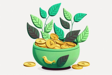 Coins in a pot on a white backgroundの素材