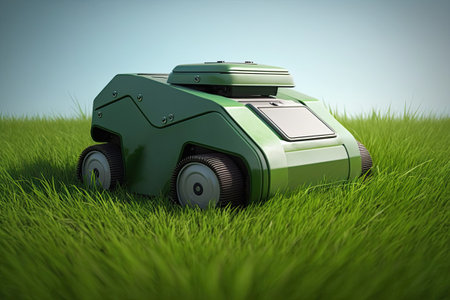 Extensive grass mowed with a robot lawn mowerの素材