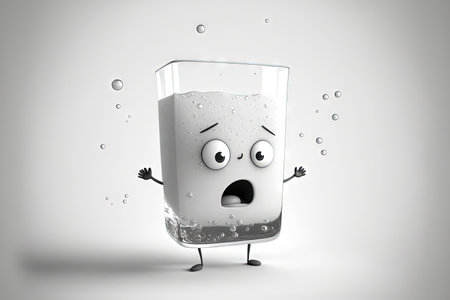 Dropped into a glass of water is a dissolvable tablet against a white backgroundの素材