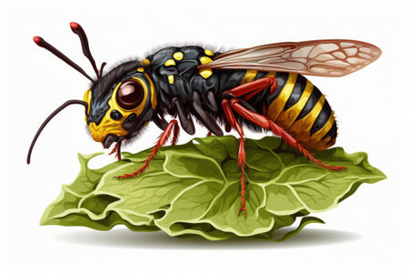 wasp scouting for insects on a head of lettuceの素材