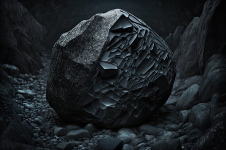 A textured black rock or stone. Conceptual groundwork. Intense illuminationの素材