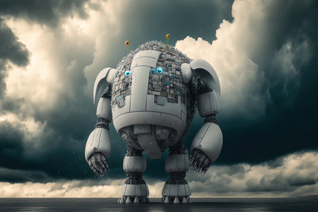 Ai robot huminoid stores data online using cloud computing technologyの素材