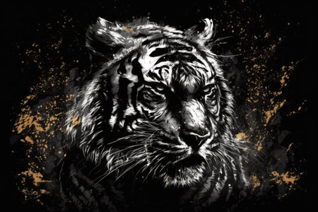 Angry as a tiger. Ink in the dark. artwork depicting the head of a tigerの素材