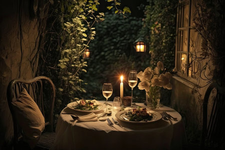 An intimate dinner for two in a romantic settingの素材