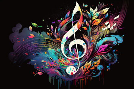 An assortment of music, color, and a vivid musical backdropの素材