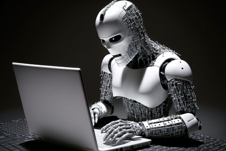 An example of a humanoid robot stealing data from the networkの素材