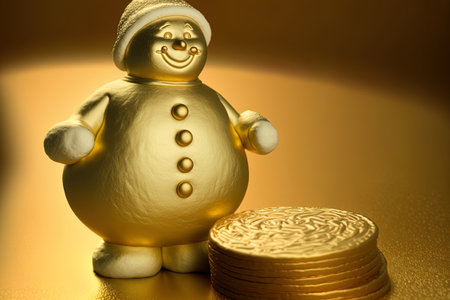 12.12 and a snowman on a gold background are used as a sales promotion conceptの素材
