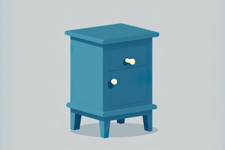 Blue Flat Icon of a Nightstand in Furniture on a White Backgroundの素材