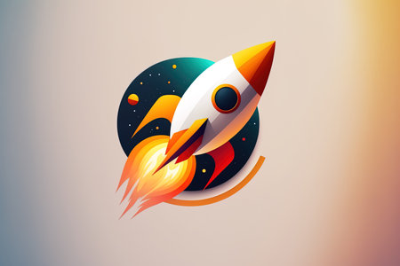 Imaginative logo icon template featuring a rocket in spaceの素材
