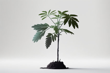 Single young plant against a white backgroundの素材