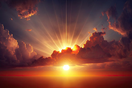 Stunning sky with a bright sun as a backdropの素材