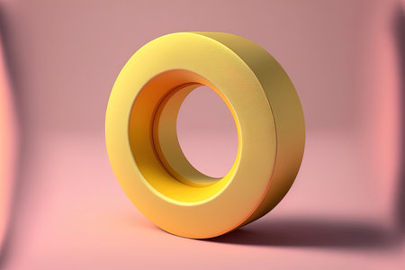 Yellow number 0 in isometric form with a pink hue circle in the backgroundの素材