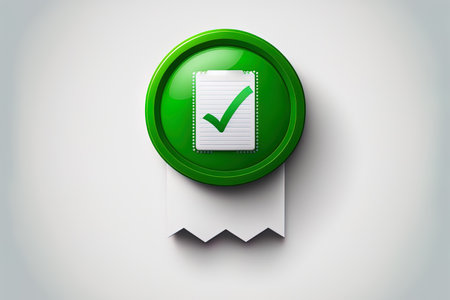 Realistic accomplishment badge on a blank white backdrop with a clipboardの素材