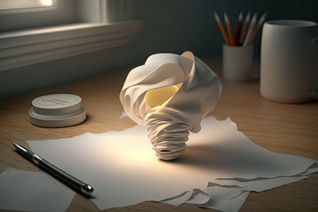 wonderful concept design with a paper towel and a light bulb on a deskの素材