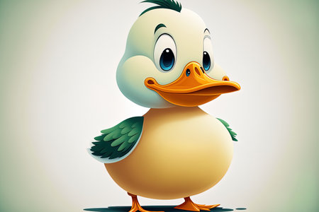 Cartoon duck with a cute face on a white backdropの素材