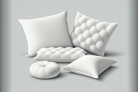 Bed pillows in white on a white backdropの素材
