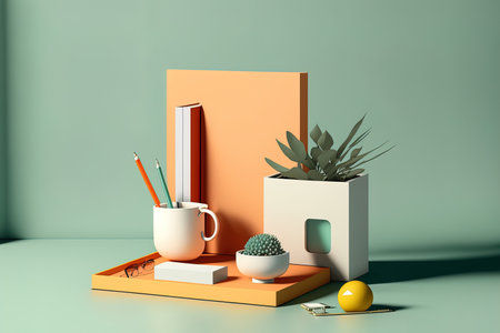 Business desk still life in a minimalist styleの素材