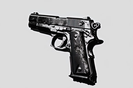 Drawing of a firearm on a white backdropの素材