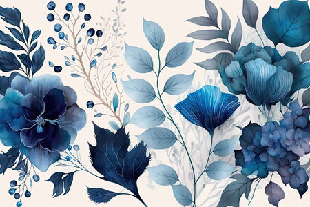 Floral wallpaper with lovely blue bloomsの素材