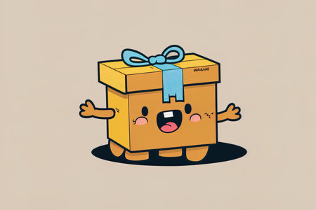 Hello Pose is the cartoon character on the present boxの素材