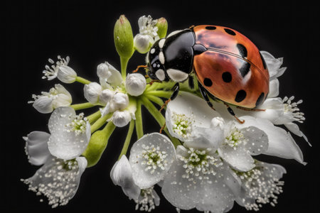 High Definition Photo A Ladybug Perched on a Blossomの素材