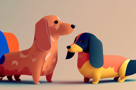 Hotdog dachshunds in a cute animationの素材