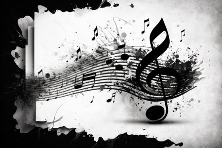 In the background, there are music notes. framed pieces of sheet musicの素材