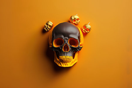 Halloween skull in eerie top view with copy spaceの素材