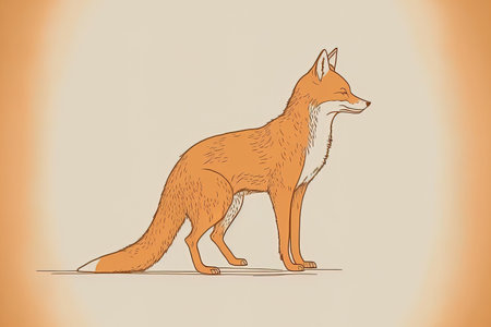 Illustration of a fox outline done by handの素材