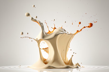 On a white background, a single milk or cream splashの素材