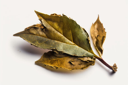 Isolated on white, dried tea leaves. perspective from on highの素材