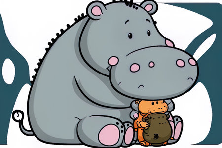 Hippopotamus in a sweet cartoon sittingの素材
