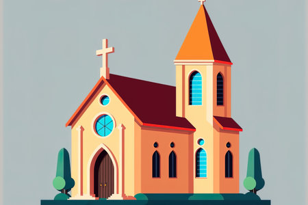 Lutheran church architecture building flat style imageの素材