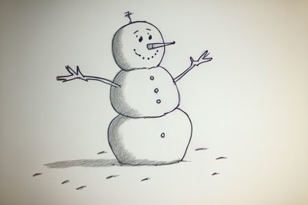 Snowman done by hand on a light backgroundの素材