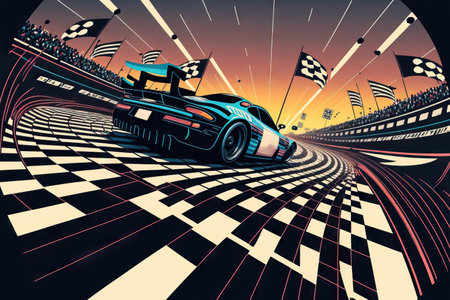 Illustration of a race circuit finish line with tires driftingの素材