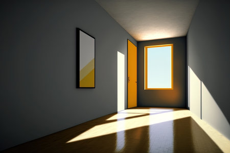 In the summer, a bright empty room with parquet and walls ()の素材