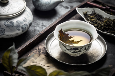 Oriental aroma from the Chinese tea. Over a natural settingの素材