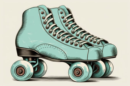 Illustration of a pair of vintage blue roller skatesの素材