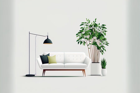 On a white backdrop, a design of living room furnishingsの素材